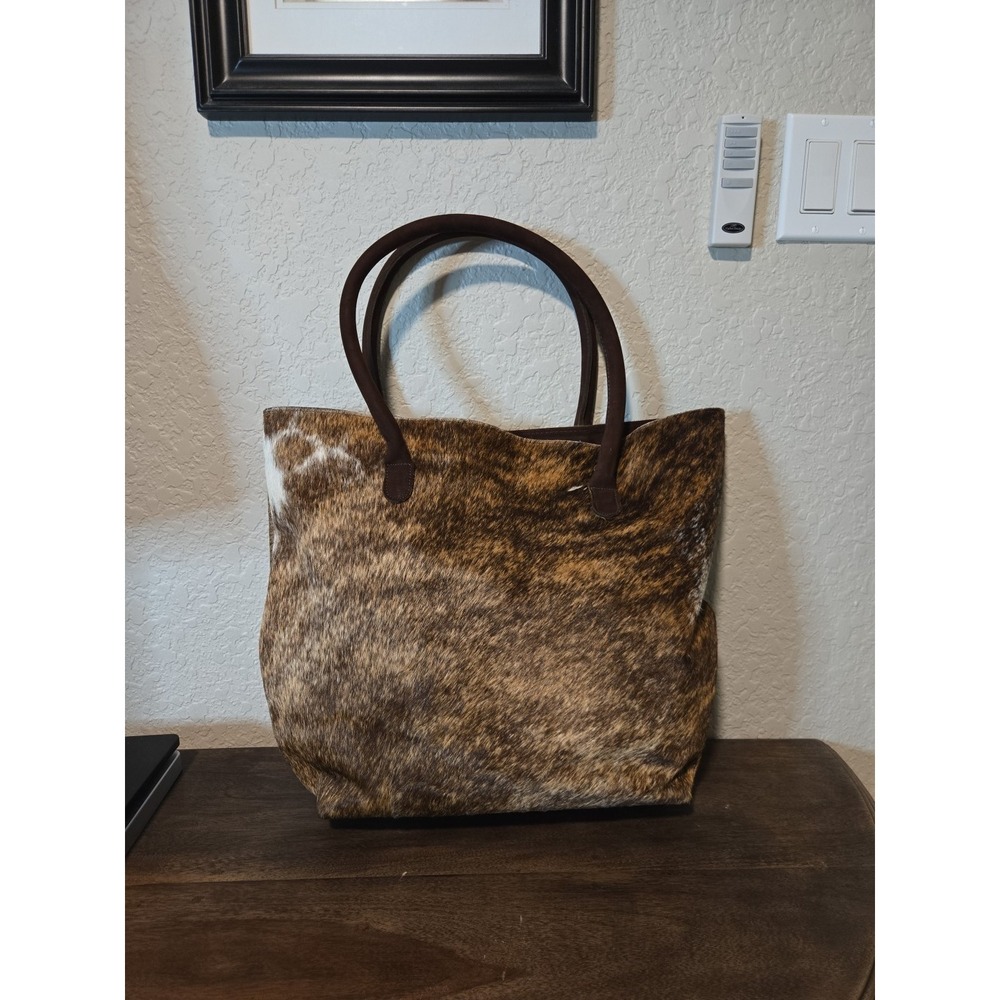 Large Horse Hair Tote‎ Bag With Suede Leather Handles